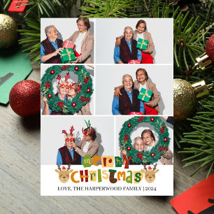 Elegant Christmas Reindeer Family Photo Collage Holiday Postcard