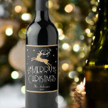 Elegant Christmas Reindeer Festive Black Gold Wine Label<br><div class="desc">Create your own Art Deco style wine label for Christmas. An elegant template featuring a leaping reindeer,  stars and decorative leaves. This editable template can be personalized with both your name and celebration year. Perfect for holiday gifts,  party favours and more! Colours: black,  white and a gold coloured texture.</div>