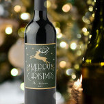 Elegant Christmas Reindeer Festive Dark Green Gold Wine Label<br><div class="desc">Create your own Art Deco style wine label for Christmas. An elegant template featuring a leaping reindeer, stars and decorative leaves. This editable template can be personalized with both your name and celebration year. Perfect for holiday gifts, party favours and more! Colours: very dark green, white and a gold coloured...</div>