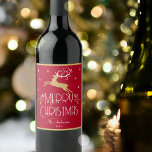 Elegant Christmas Reindeer Festive Dark Red Gold Wine Label<br><div class="desc">Create your own Art Deco style wine label for Christmas. An elegant template featuring a leaping reindeer, stars and decorative leaves. This editable template can be personalized with both your name and celebration year. Perfect for holiday gifts, party favours and more! Colours: dark red, white and a gold coloured texture....</div>