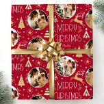 Elegant Christmas Reindeer Photo Collage Deep Red Wrapping Paper<br><div class="desc">Make your holiday gifts extra special with custom photo wrapping paper. This elegant design features vintage-style illustrations inspired by the opulence of the Art Deco era. It includes leaping reindeer, festive Christmas trees and stars, paired with stylish retro typography. Personalize the template with three favourite photos, and the recipient's name,...</div>