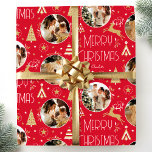 Elegant Christmas Reindeer Photo Collage Red Gold Wrapping Paper<br><div class="desc">Make your holiday gifts extra special with custom photo wrapping paper. This elegant design features vintage-style illustrations inspired by the opulence of the Art Deco era. It includes leaping reindeer, festive Christmas trees and stars, paired with stylish retro typography. Personalize the template with three favourite photos, and the recipient's name,...</div>