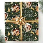 Elegant Christmas Reindeer Photo Dark Green Wrapping Paper<br><div class="desc">Make your holiday gifts extra special with custom photo wrapping paper. This elegant design features vintage-style illustrations inspired by the opulence of the Art Deco era. It includes leaping reindeer, festive Christmas trees and stars, paired with stylish retro typography. Personalize the template with three favourite photos, and the recipient's name,...</div>
