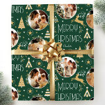 Elegant Christmas Reindeer Photo Green Gold Wrapping Paper<br><div class="desc">Make your Christmas gifts extra special with this elegant Art Deco style wrapping paper. You can personalize it with a name and three photos of your family, friends or pets! This seamless pattern features leaping reindeer, festive trees and stars in a colour palette of green, white and faux gold. Custom...</div>