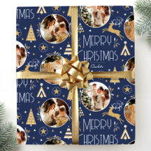 Elegant Christmas Reindeer Photo Navy Blue