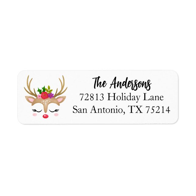 Elegant Christmas Reindeer Return Address Label (Front)