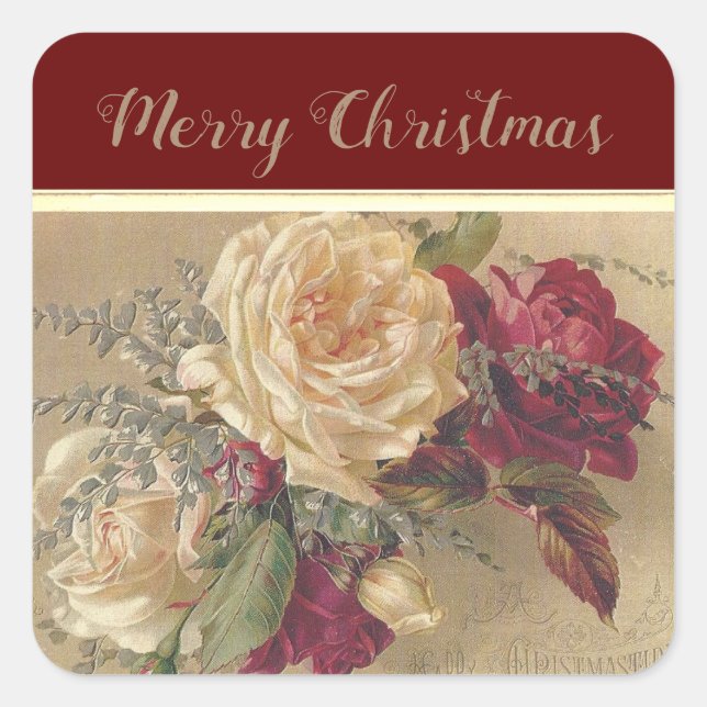 Elegant Christmas Rose Holiday Square Sticker (Front)