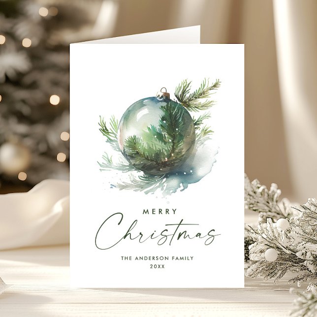Elegant Christmas Sage Green Ornament Greeting Holiday Card (Creator Uploaded)