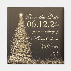 Elegant Christmas Save The Date Gold Magnet