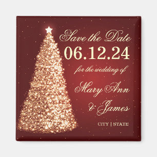 Elegant Christmas Save The Date Gold Magnet