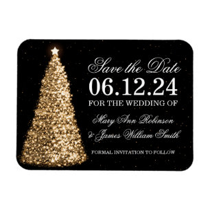 Elegant Christmas Save The Date Gold Magnet