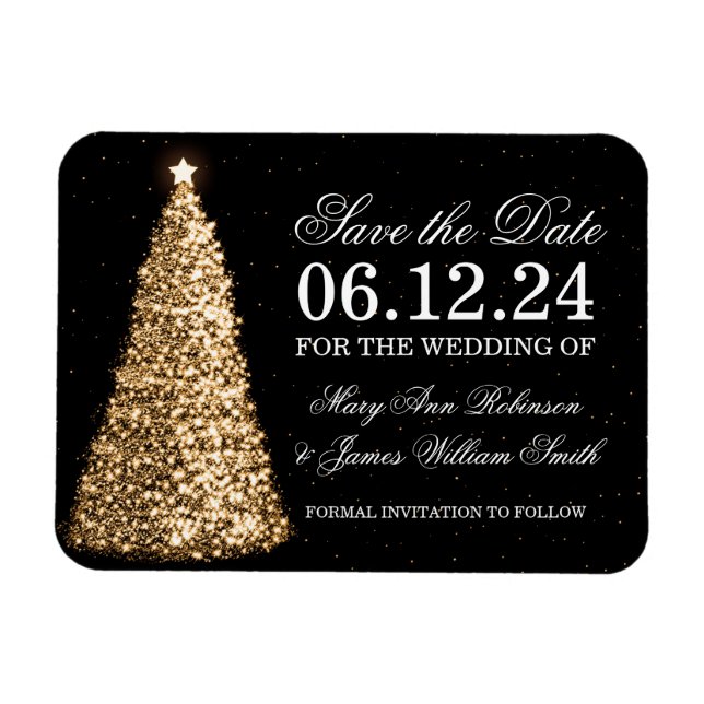Elegant Christmas Save The Date Gold Magnet (Horizontal)