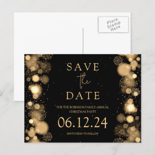Elegant Christmas Save The Date Gold Winter Black Announcement Postcard