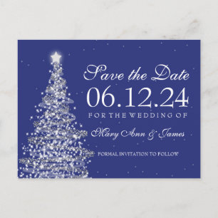 Elegant Christmas Save The Date Silver Navy Announcement Postcard