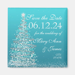Elegant Christmas Save The Date Turquoise Magnet