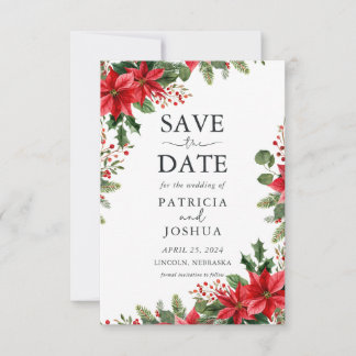 Elegant Christmas Save the Date with Poinsettias