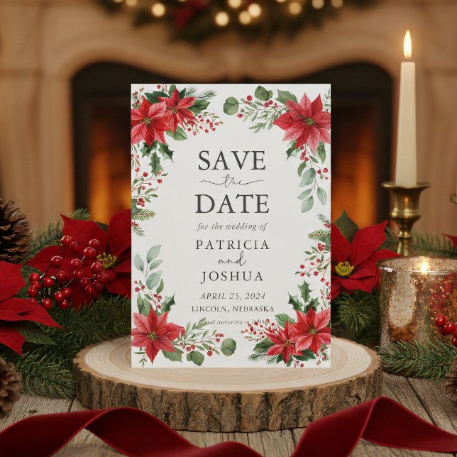 Elegant Christmas Save the Date with Poinsettias (Creator Uploaded)
