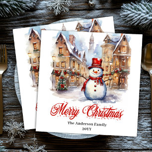 Elegant Christmas scene napkins vintage red green