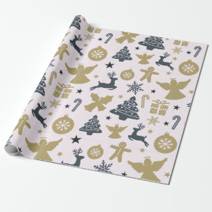 Elegant Christmas Silhouette of gold and blue Wrapping Paper