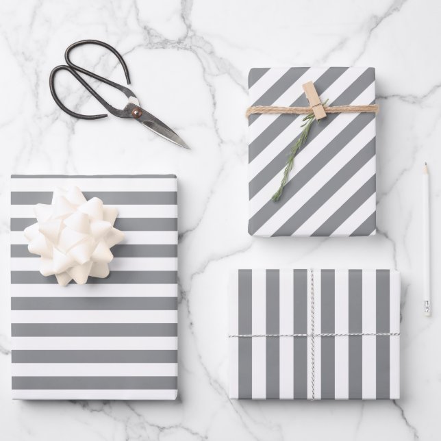 Elegant Christmas Silver and White Striped  Wrapping Paper Sheet (Front)