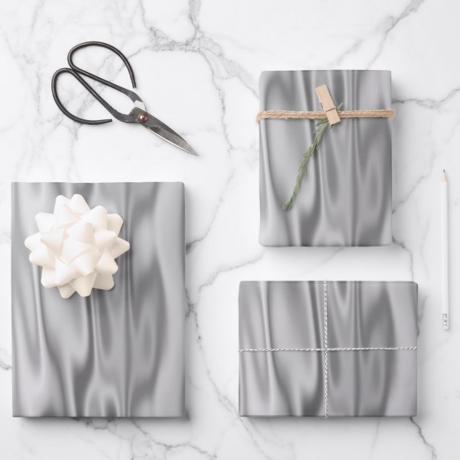 Elegant Christmas Silver Faux Satin Graphic Wrapping Paper Sheet (Front)