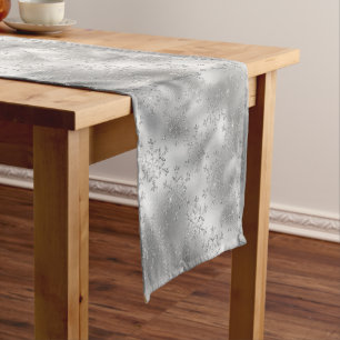 Elegant Christmas Silver Snowflake Pattern Short Table Runner