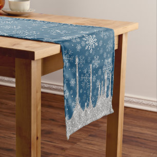 Elegant Christmas Silver Snowflake Pattern Short Table Runner