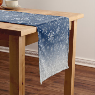 Elegant Christmas Silver Snowflake Pattern Short Table Runner