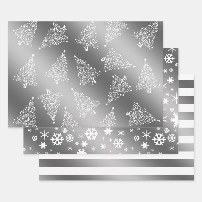 Elegant Christmas silver & white pattern  Wrapping Paper Sheet (Set)