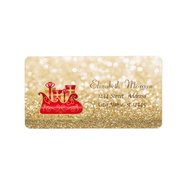 Elegant Christmas Sleigh,Glittery Bokeh Label (Front)
