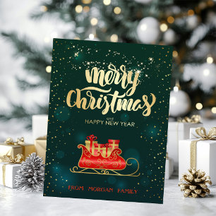 Elegant Christmas Sleigh Green  Holiday Card