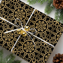 Elegant Christmas Snowflake Faux Gold Black