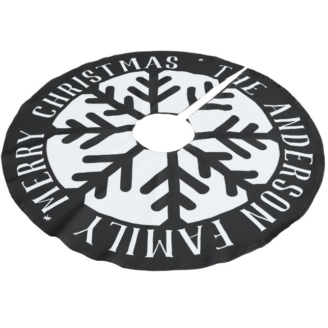 Elegant Christmas Snowflake Modern Black and White Brushed Polyester Tree Skirt (Angled)