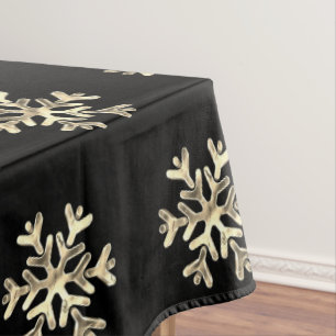 Elegant Christmas Snowflake Pattern Black and Gold Tablecloth
