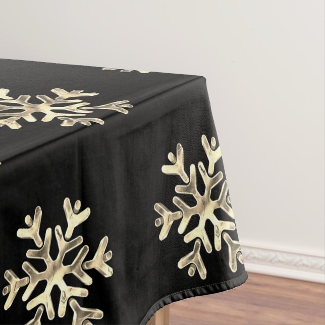 Elegant Christmas Snowflake Pattern Black and Gold Tablecloth (In Situ)