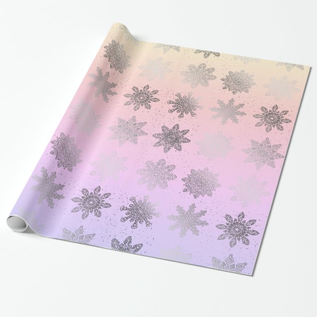 Elegant Christmas snowflake pattern holographic Wrapping Paper (Unrolled)