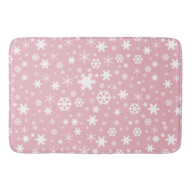 Elegant Christmas snowflake pattern pastel pink Bath Mat (Front)