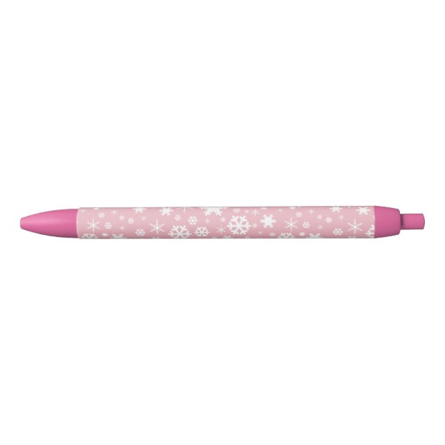 Elegant Christmas snowflake pattern pastel pink Black Ink Pen (Front)