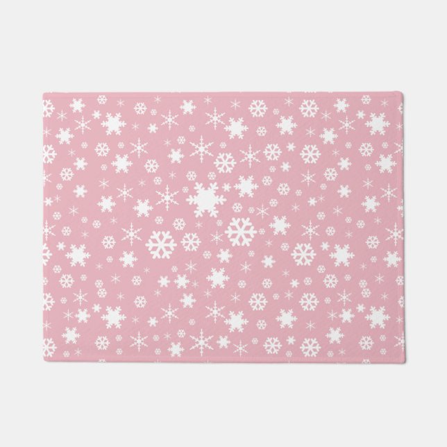 Elegant Christmas snowflake pattern pastel pink Doormat (Front)