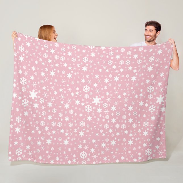 Elegant Christmas snowflake pattern pastel pink Fleece Blanket (In Situ)