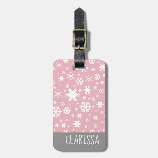Elegant Christmas snowflake pattern pastel pink Luggage Tag (Front Vertical)