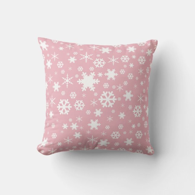 Elegant Christmas snowflake pattern pastel pink Throw Pillow (Front)