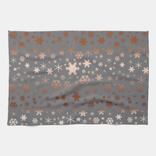 Elegant Christmas snowflake pattern rose gold Kitchen Towel
