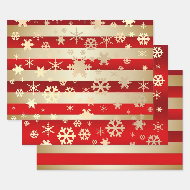 Elegant Christmas snowflake pattern striped  Wrapping Paper Sheet (Set)