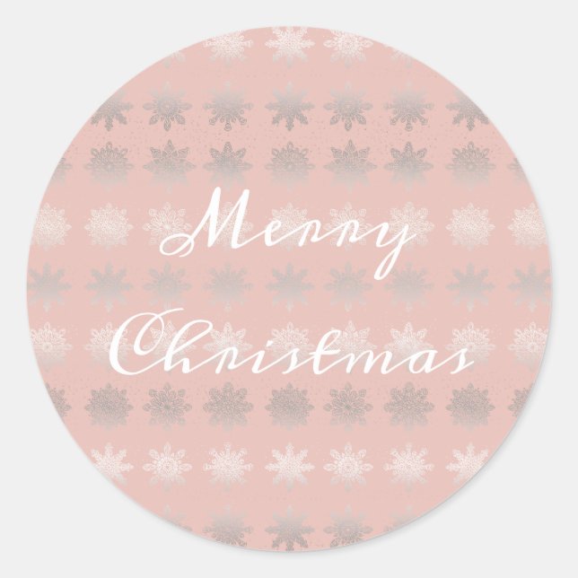 Elegant Christmas snowflake silver rose gold Classic Round Sticker (Front)