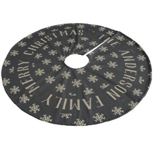 Elegant Christmas Snowflakes Pattern Black Fleece Tree Skirt