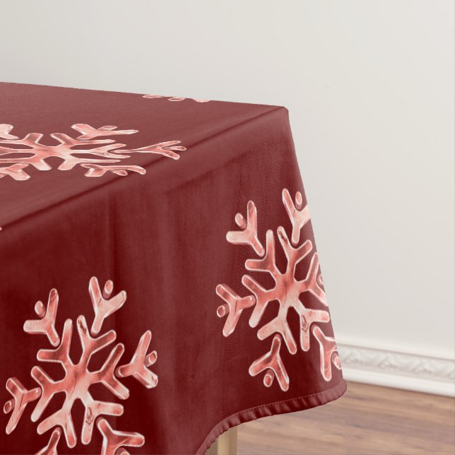Elegant Christmas Snowflakes Pattern Red Tablecloth (In Situ)