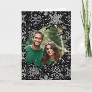 Elegant Christmas snowflakes personalize photo Card