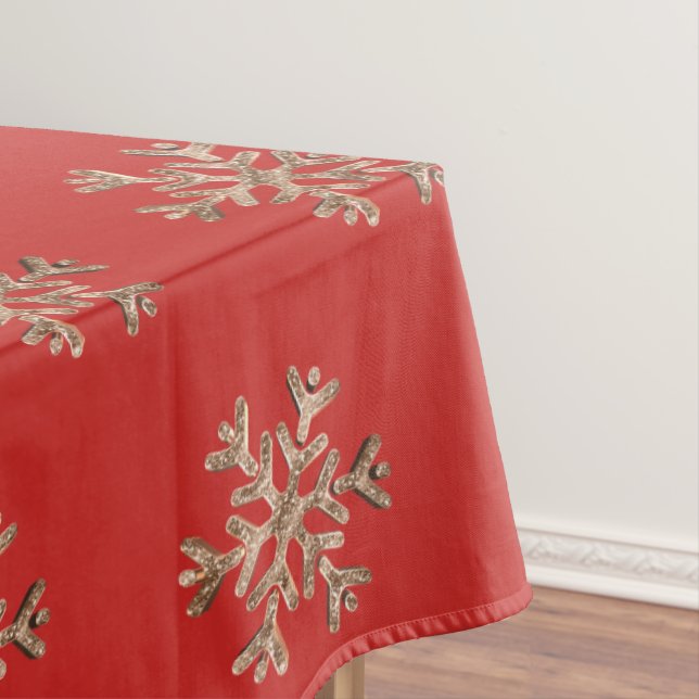 Elegant Christmas Snowflakes Red and Gold Chic Tablecloth (In Situ)