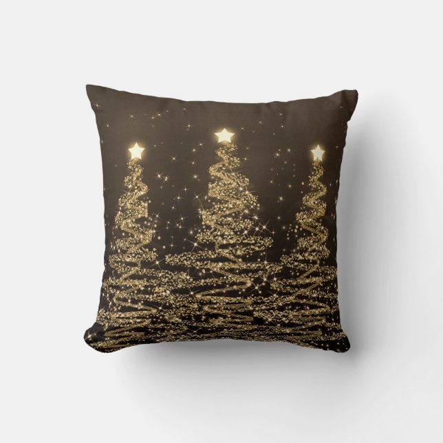 Elegant Christmas Sparkling Trees Black Brown Throw Pillow (Front)